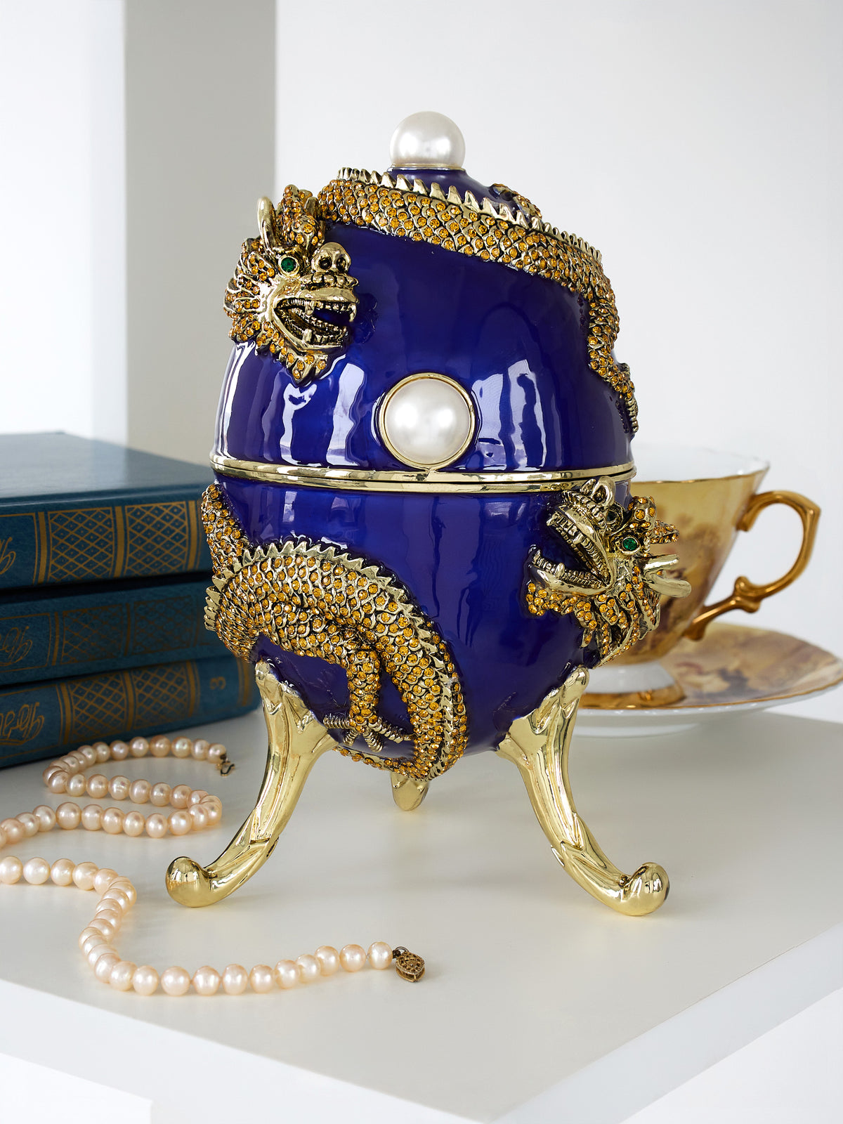 Blue Faberge Egg with Dragon Music Playing Egg