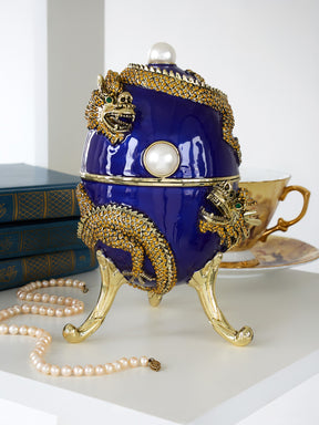 Blue Faberge Egg with Dragon Music Playing Egg