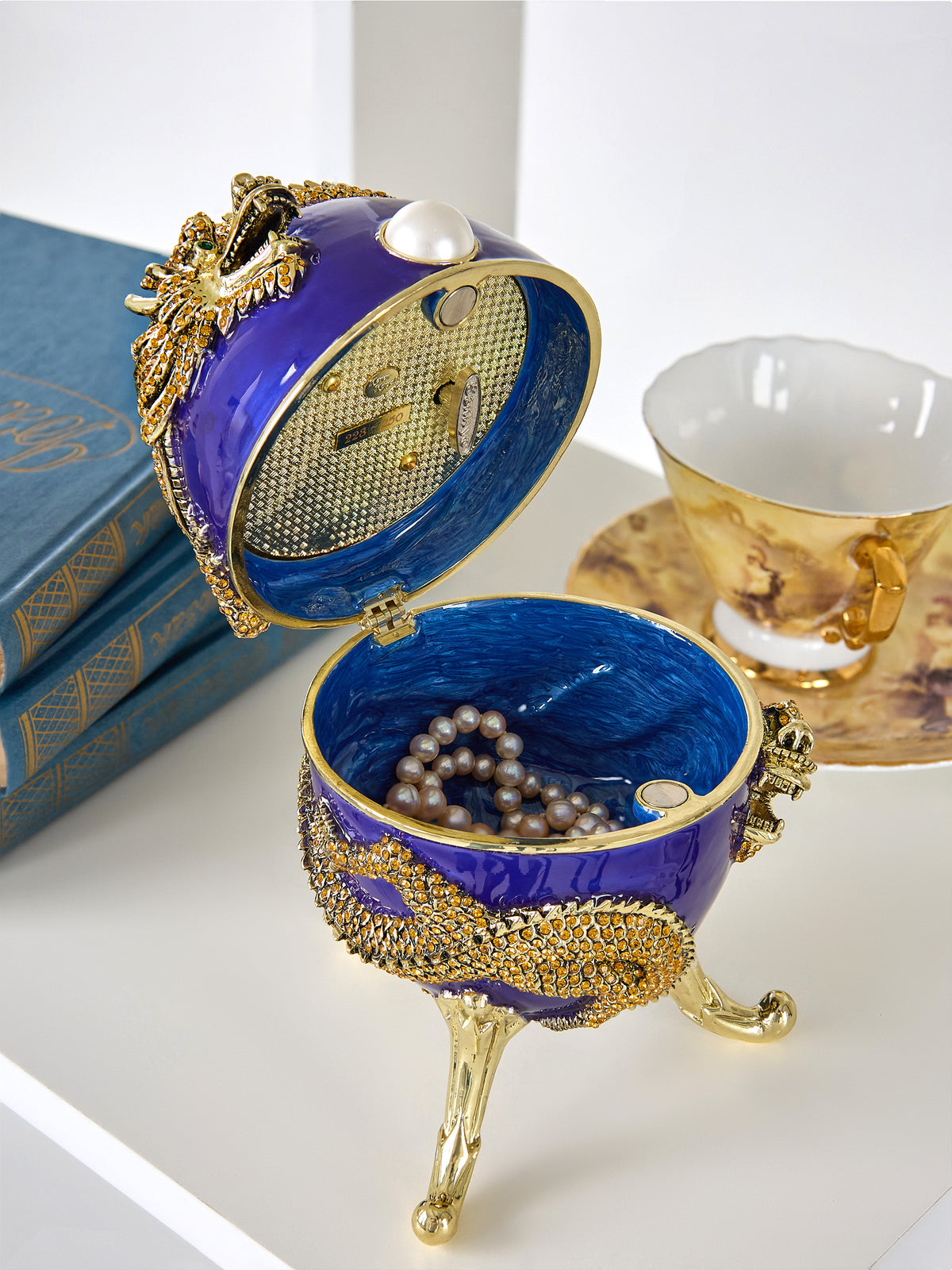 Keren Kopal Blue Faberge Egg with Dragon Music Playing Egg