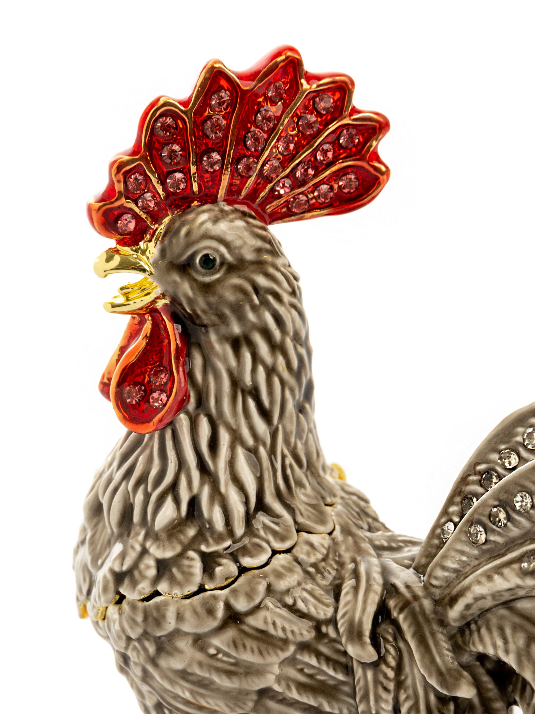 Gray Rooster Jewelry Trinket Box