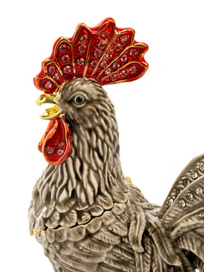 Gray Rooster Jewelry Trinket Box