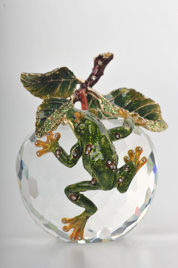 Crystal Apple with a Green Frog on it