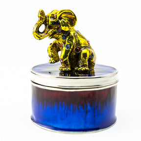 Keren Kopal Gold Elephant on Blue Trinket Box