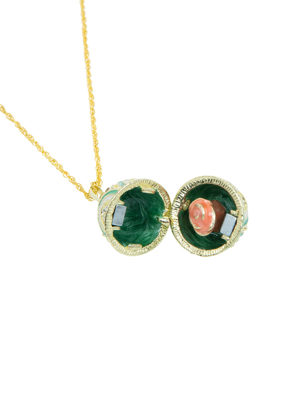 Gold & Light Blue Egg Pendant Necklace
