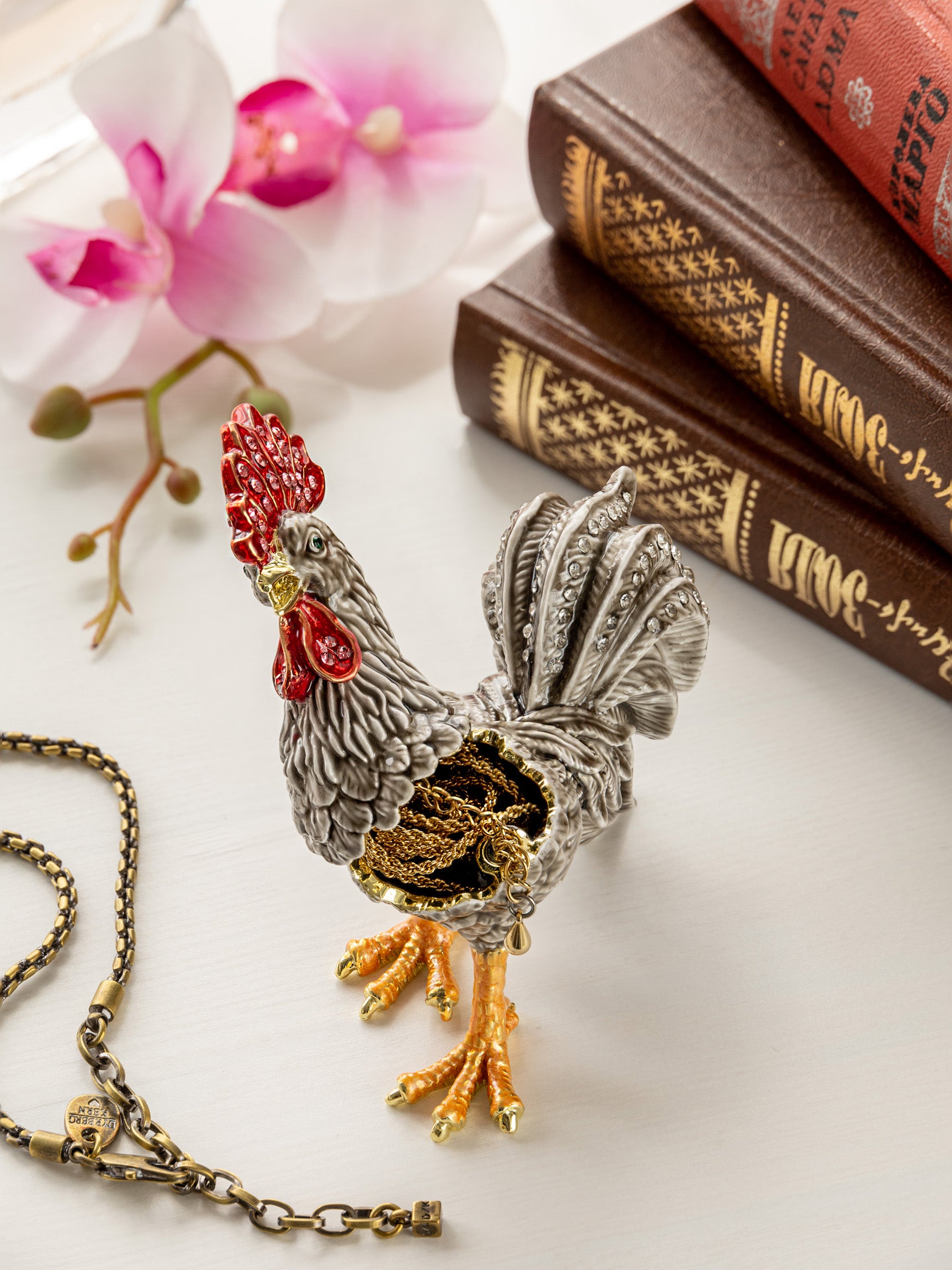 Gray Rooster Jewelry Trinket Box