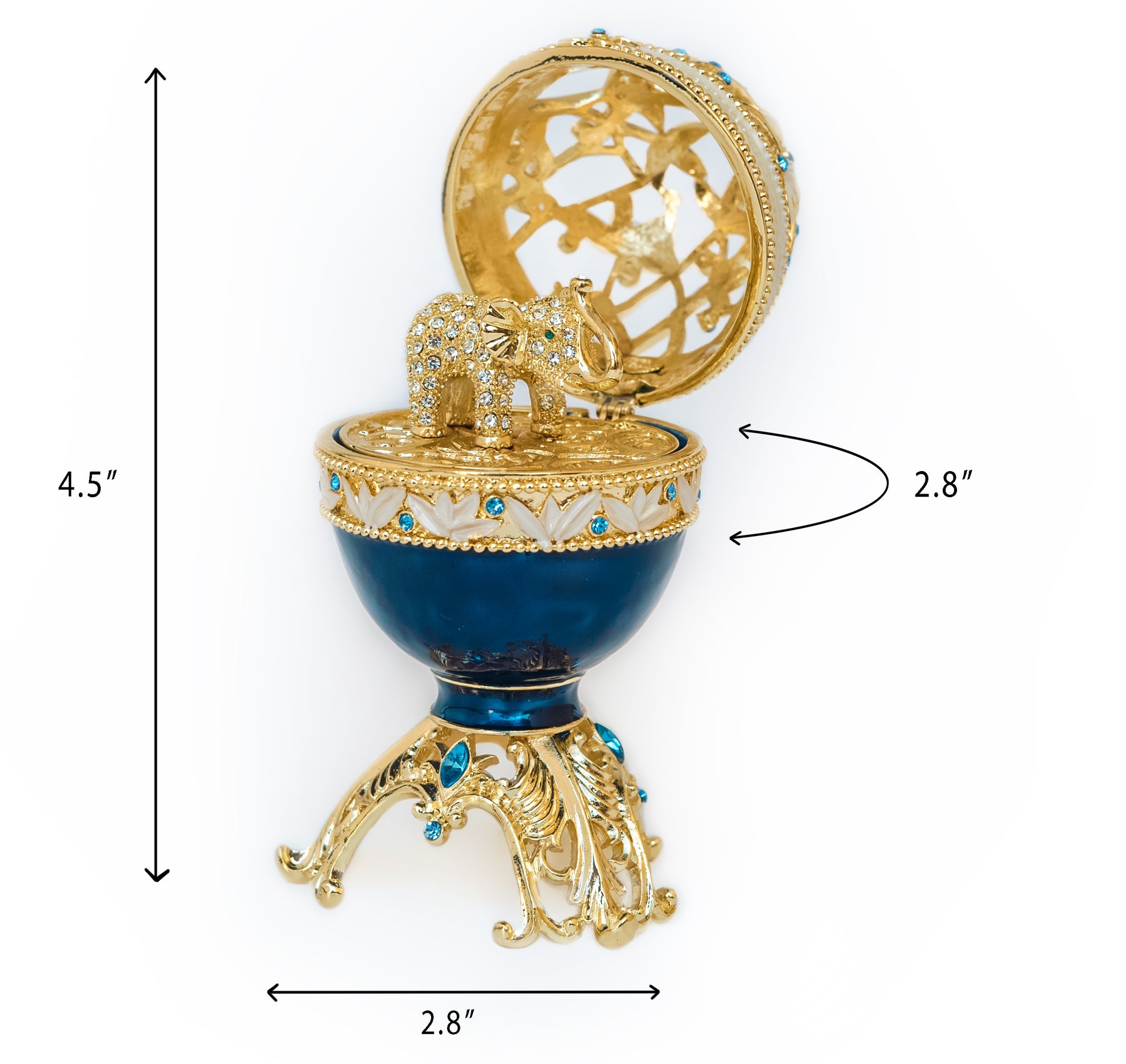 Keren Kopal Golden Blue Faberge Egg with a Golden Elephant