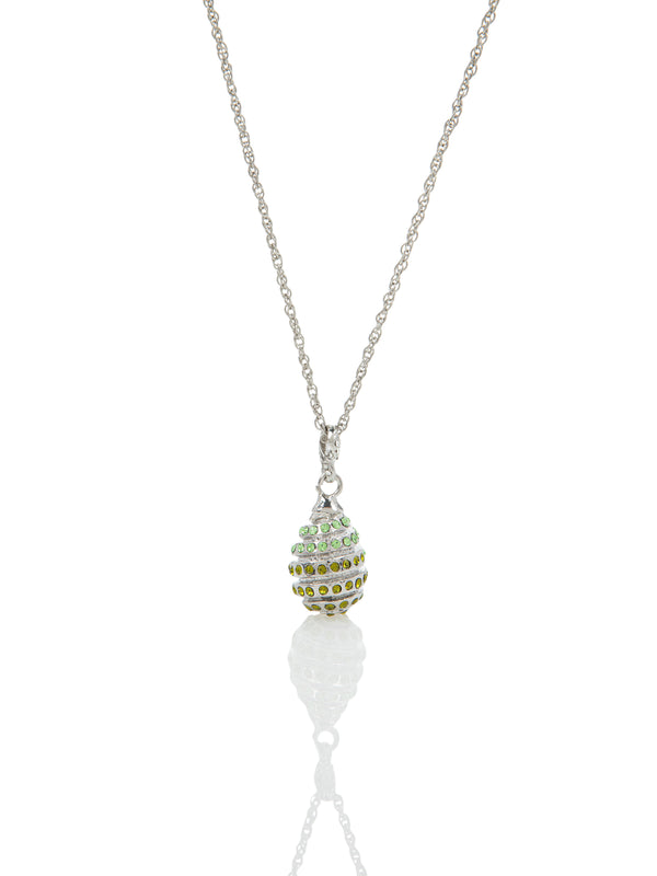 Silver Egg with Green Crystals Pendant Necklace