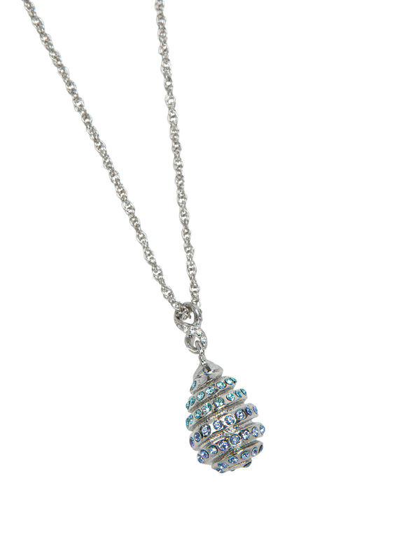 Silver Egg with blue crystals Pendant Necklace