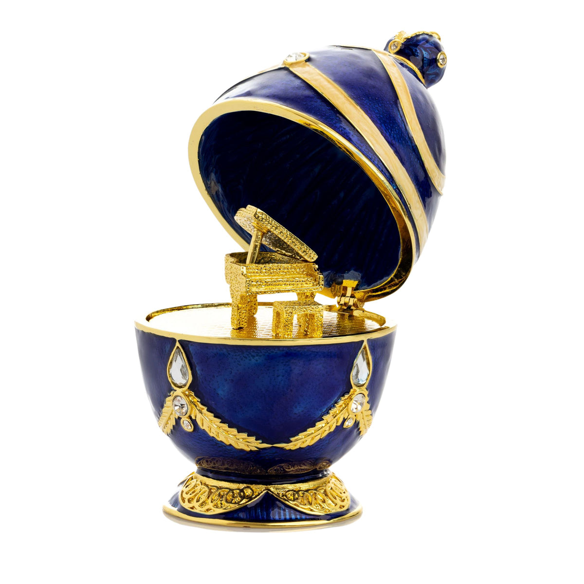 Keren Kopal Blue Faberge Egg with Golden Piano Surprise