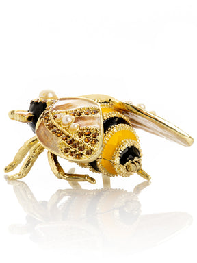 Keren Kopal Gold & Black Enamel Honey Bee Queen Trinket Box
