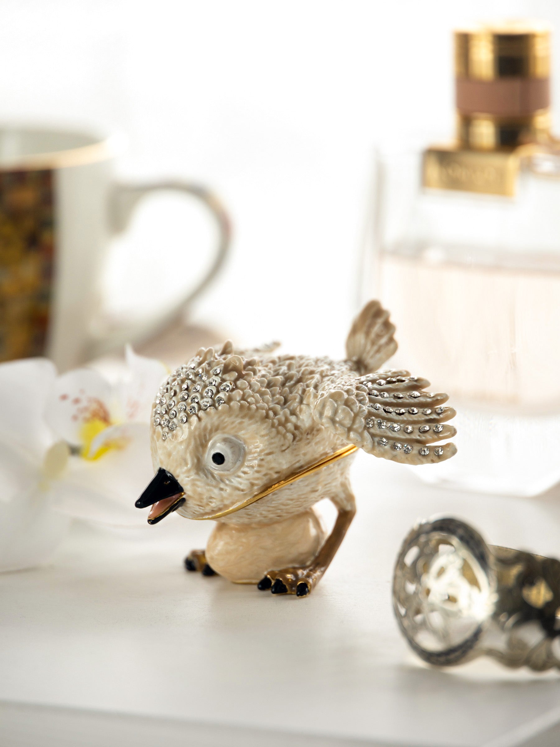 Beige Bird with Egg Trinket Box