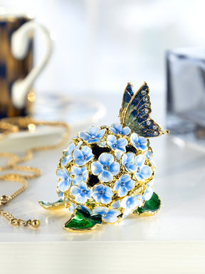 Butterfly on Blue Flower Trinket Box