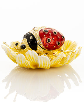 Keren Kopal Ladybug on Flower Jeweled Trinket Box