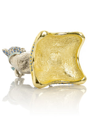 Keren Kopal Elegant Silver Cat Trinket Box with Blue Crystals