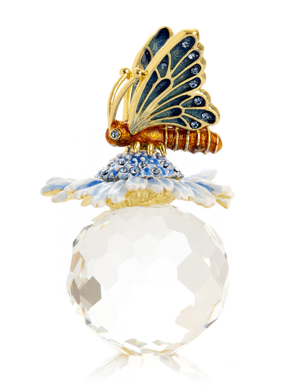 Butterfly sitting on Flower and Crystal