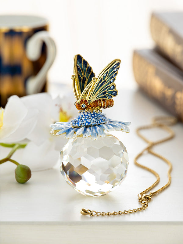 Butterfly sitting on Flower and Crystal