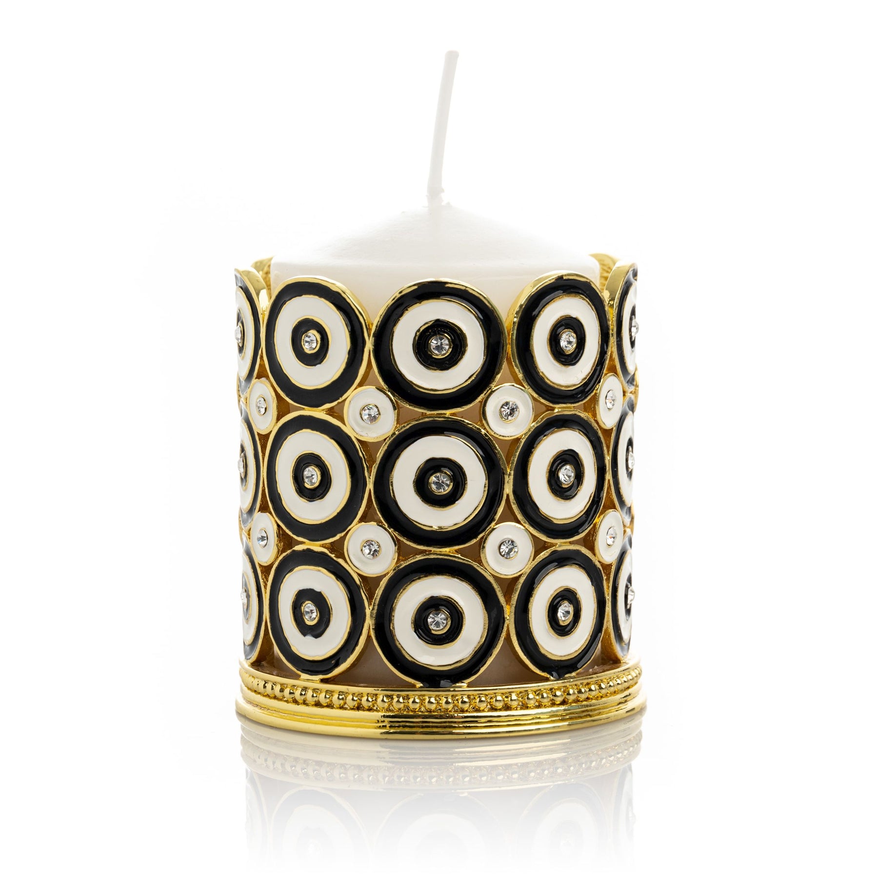 Golden Decorated Candle Holder with Circles Pattern