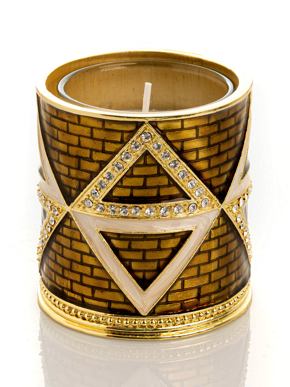 Keren Kopal Golden Brown Decorated Candle Holder with Triangles Pattern