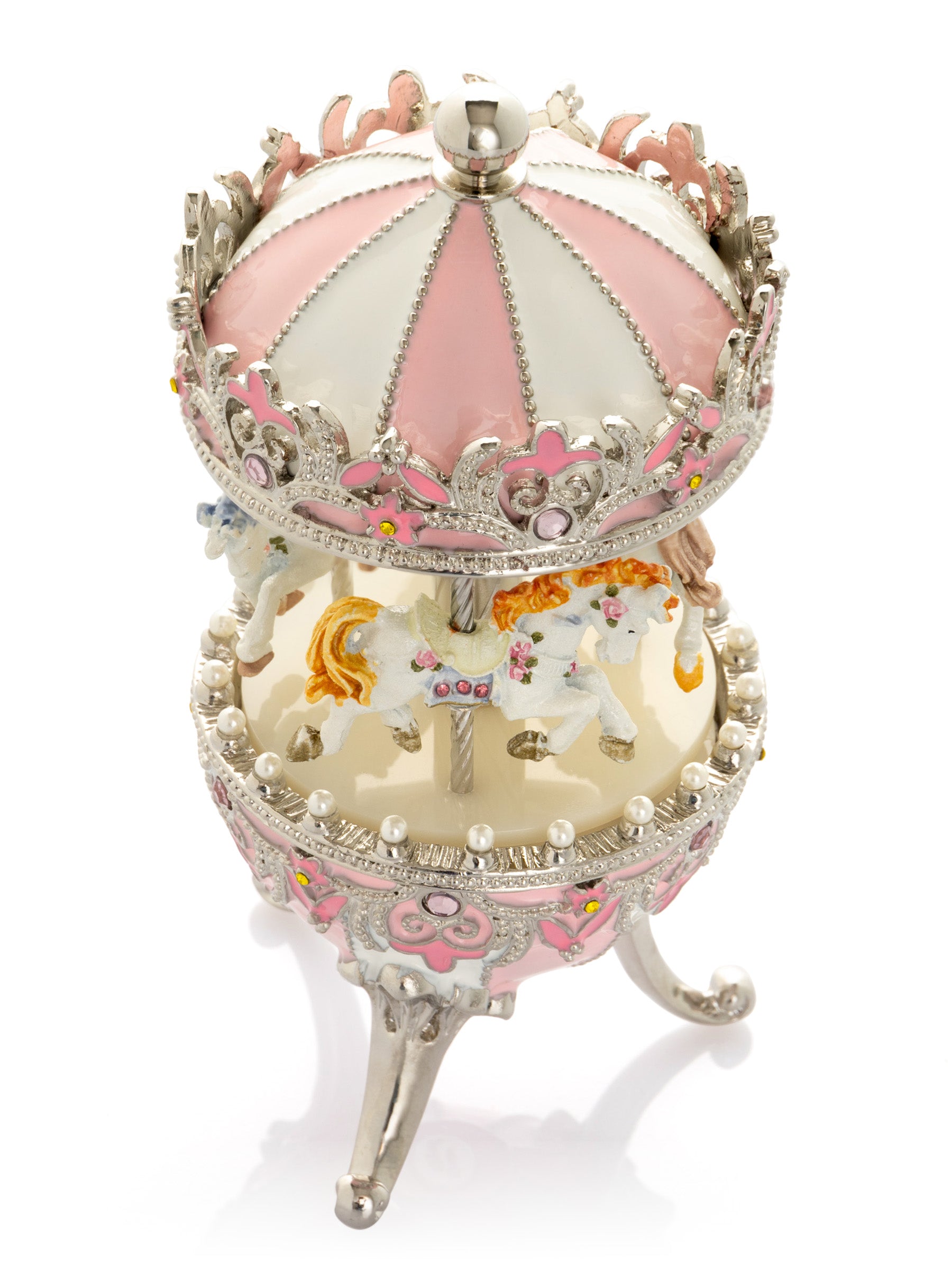 Pink Faberge Egg with Wind up Horse Carousel