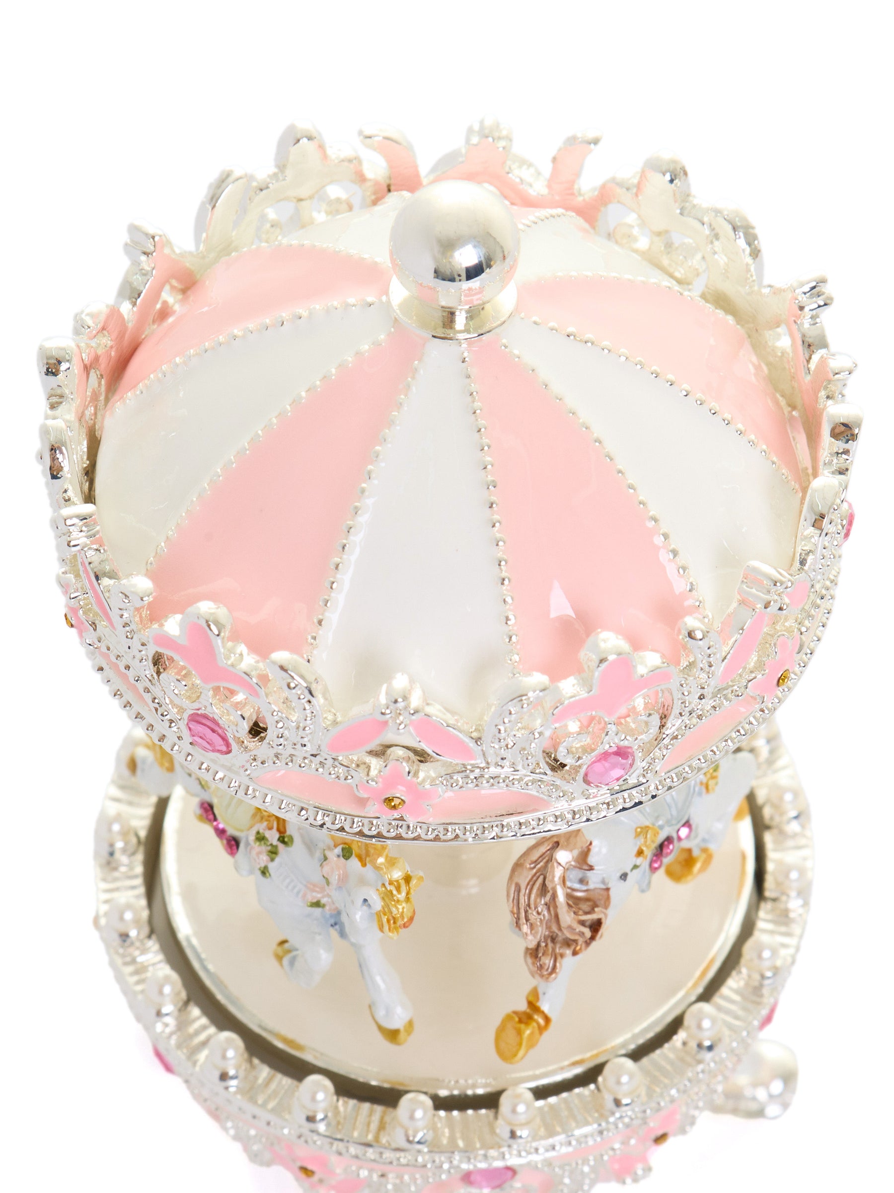 Keren Kopal Pink Faberge Egg with Wind up Horse Carousel