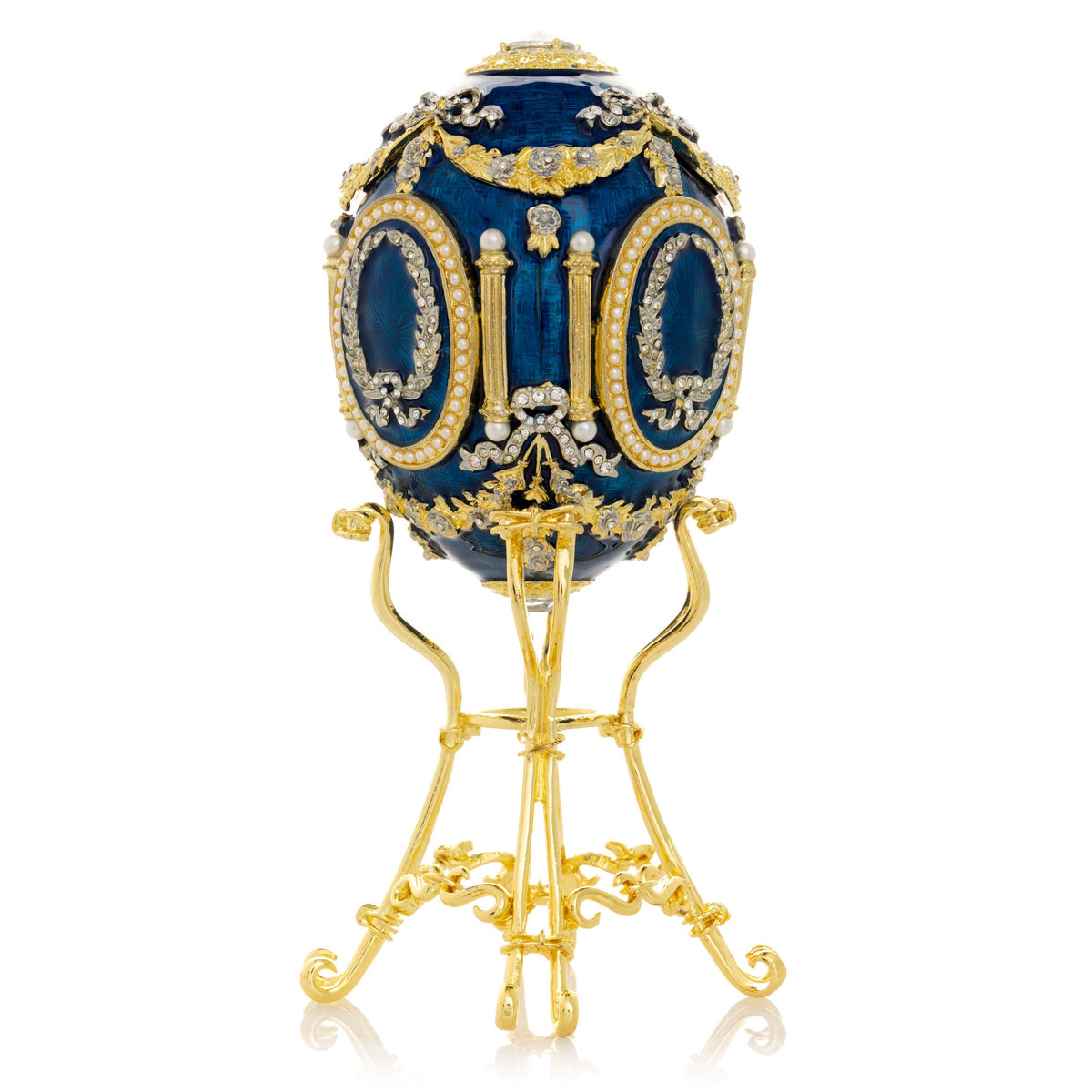 Blue Faberge Egg with Swan Inside