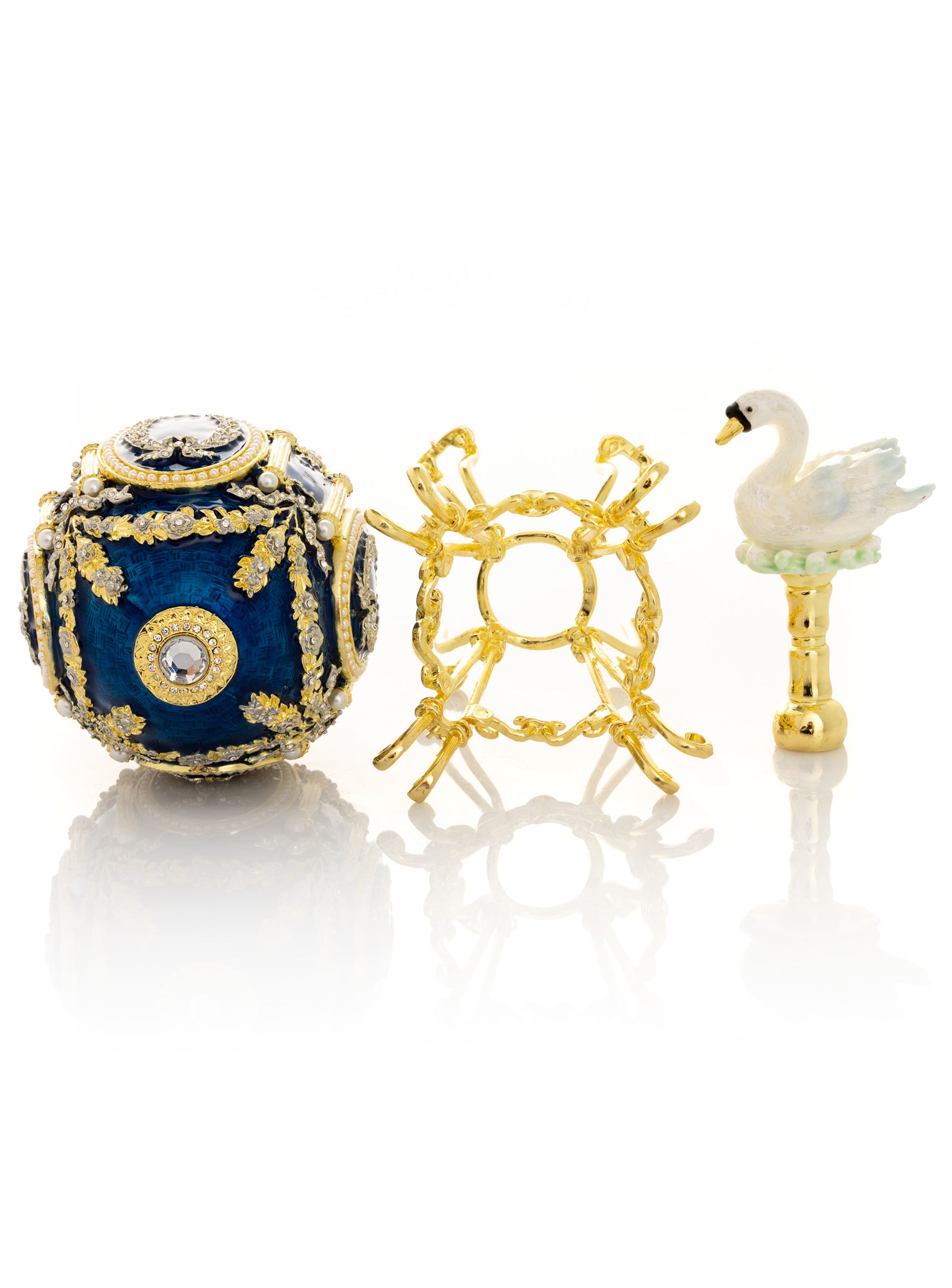 Blue Faberge Egg with Swan Inside