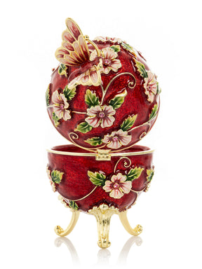 Keren Kopal Red Faberge Egg with Flowers and Butterfly