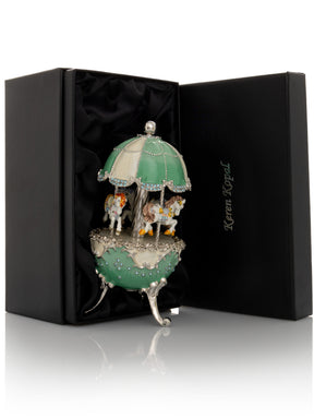 Light Blue Carousel Faberge Egg with White Royal Horses