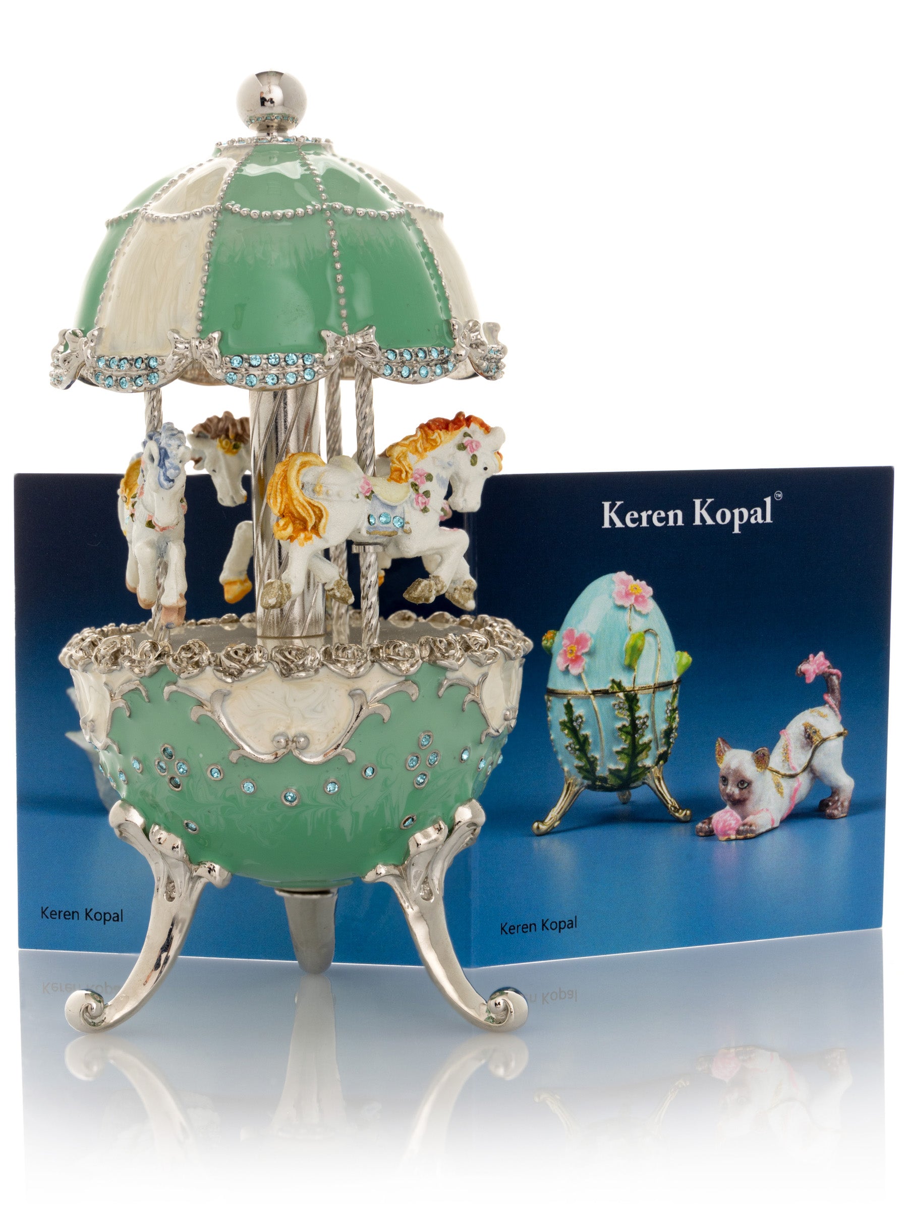 Light Blue Carousel Faberge Egg with White Royal Horses