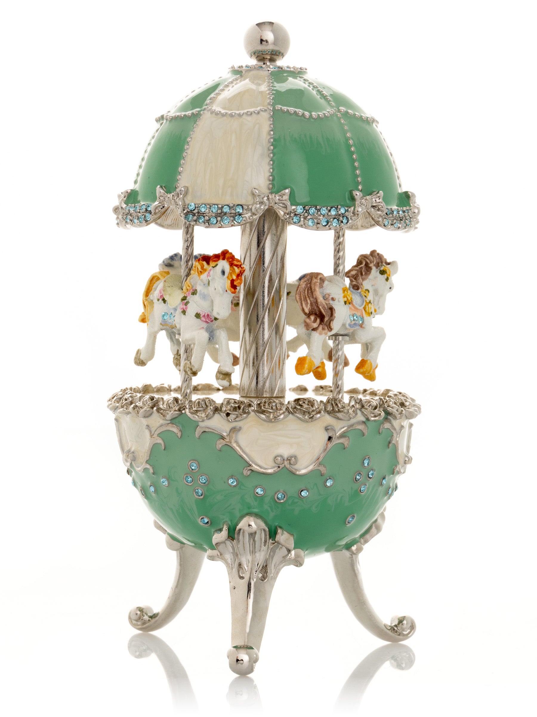 Light Blue Carousel Faberge Egg with White Royal Horses