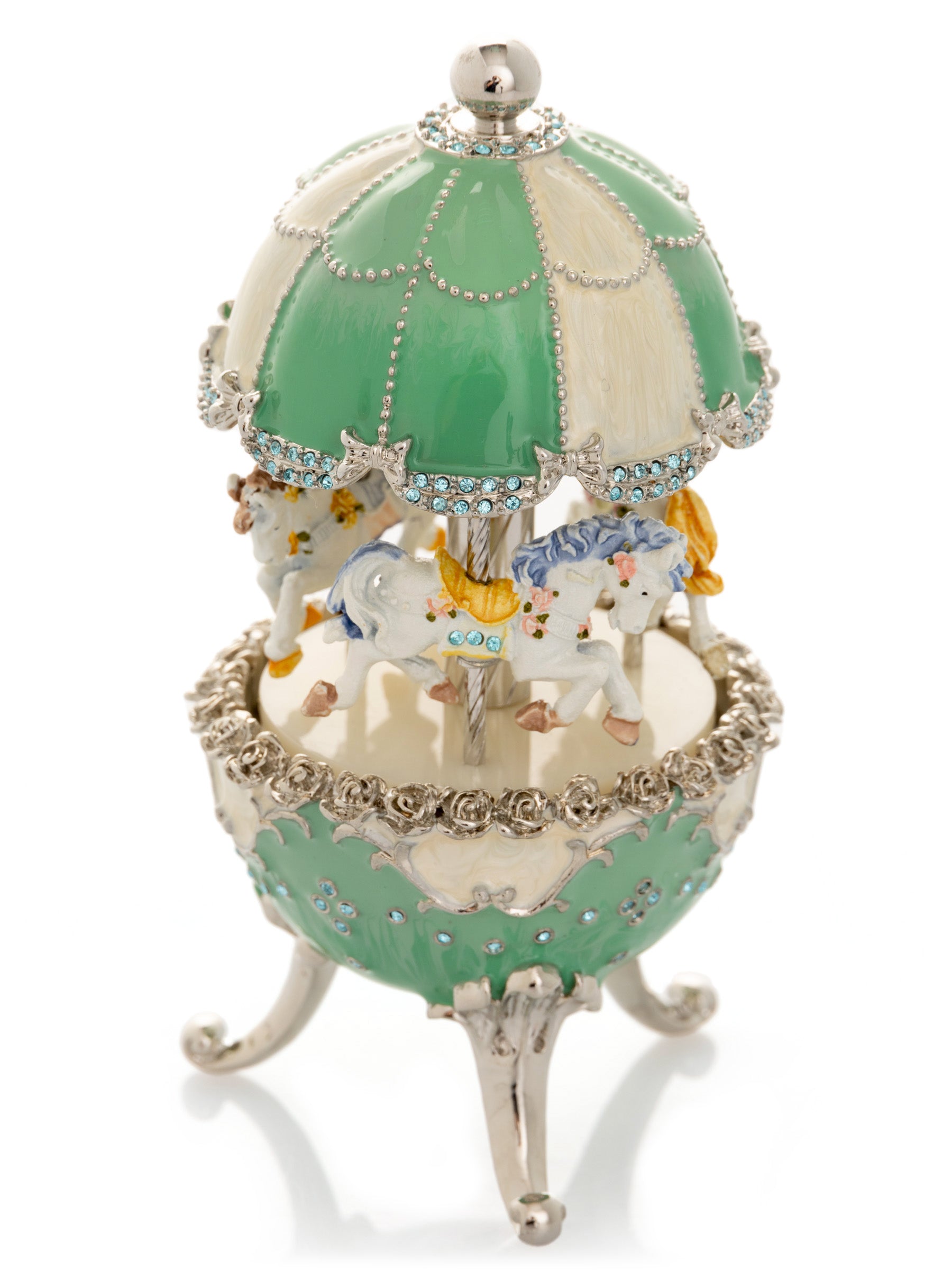 Light Blue Carousel Faberge Egg with White Royal Horses