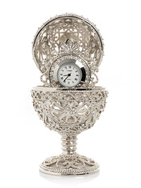 Keren Kopal Silver Faberge Egg with Clock Inside