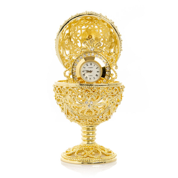 Gold Faberge Egg with Clock Inside