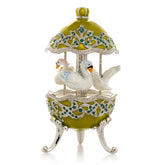 Green Wind Up Carousel with White Swans