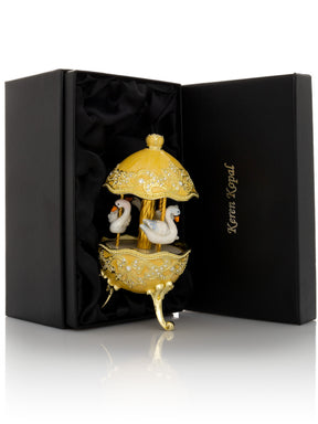 Yellow Carousel Egg with White Swans