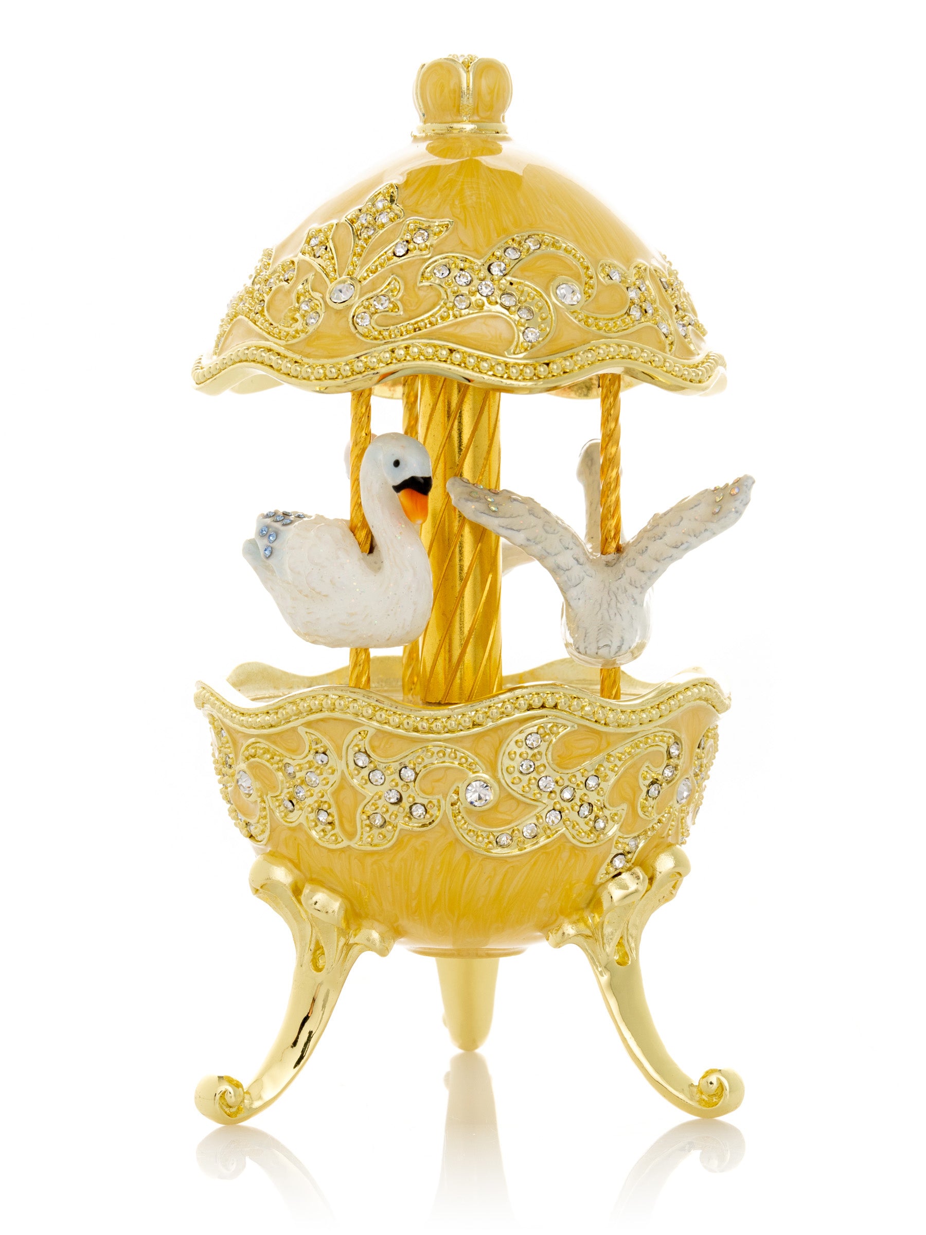 Yellow Carousel Egg with White Swans