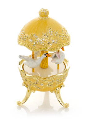 Yellow Carousel Egg with White Swans