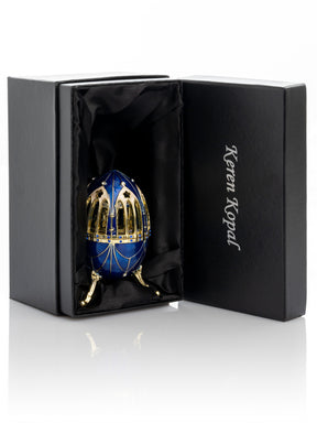 Blue and Gold Faberge Egg with Horse Carousel Surprise Inside