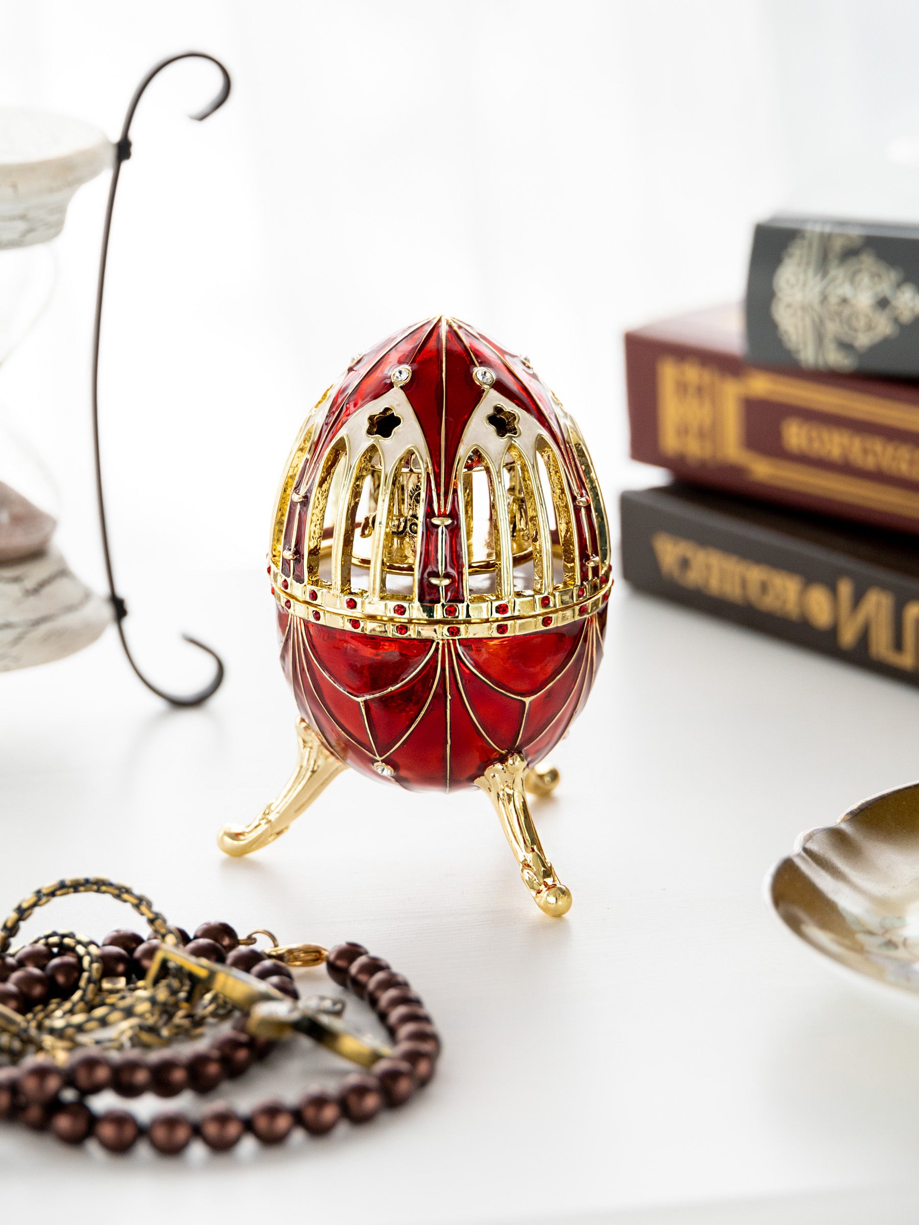 Red Faberge Egg with Horse Carousel Surprise Inside