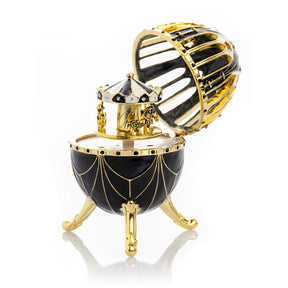 Black and Gold Faberge Egg with Horse Carousel Surprise Inside