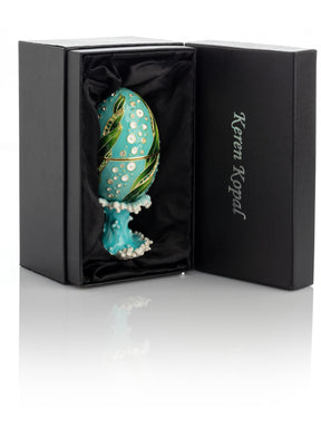 Turquoise Faberge Egg with 2 Frogs Surprise Inside