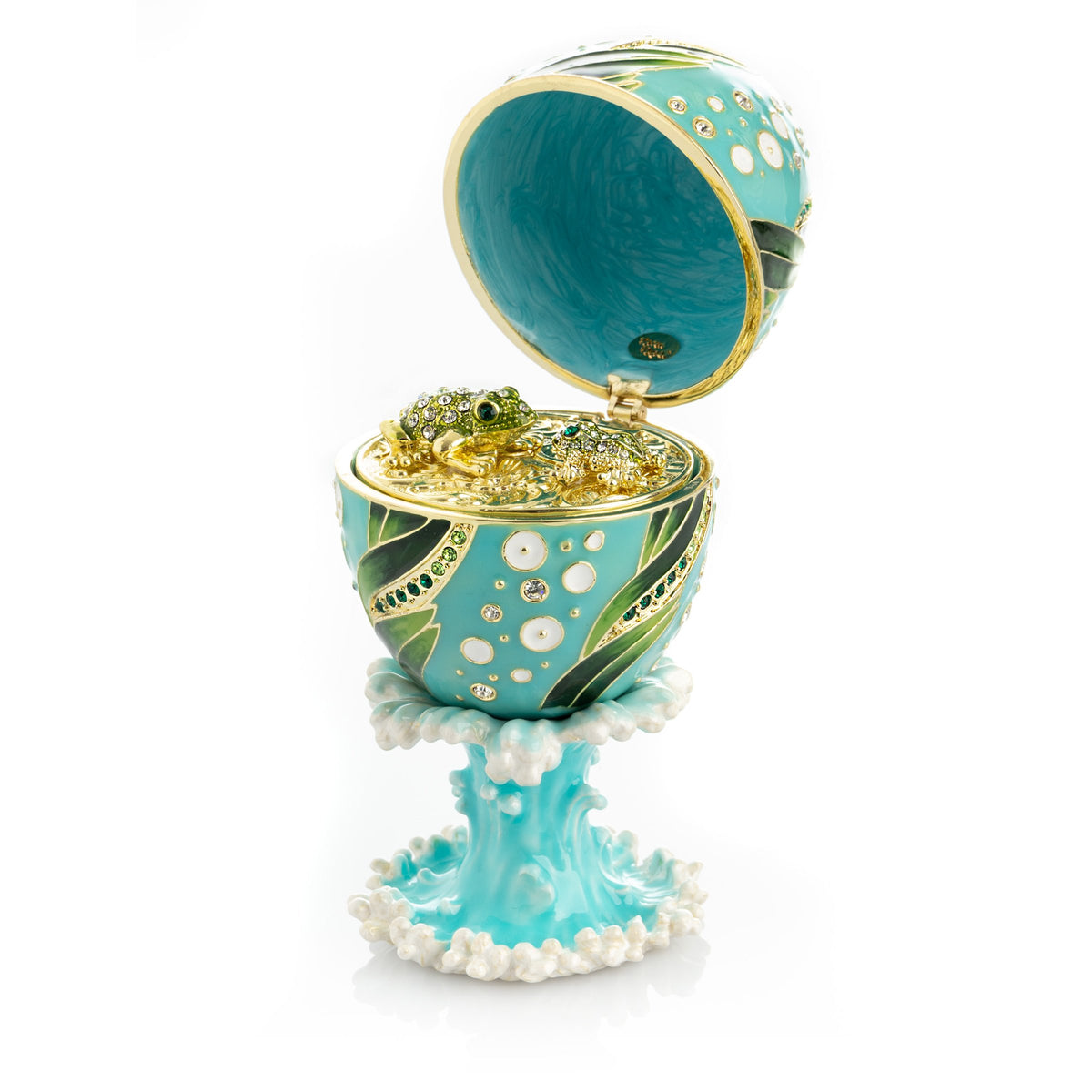 Turquoise Faberge Egg with 2 Frogs Surprise Inside