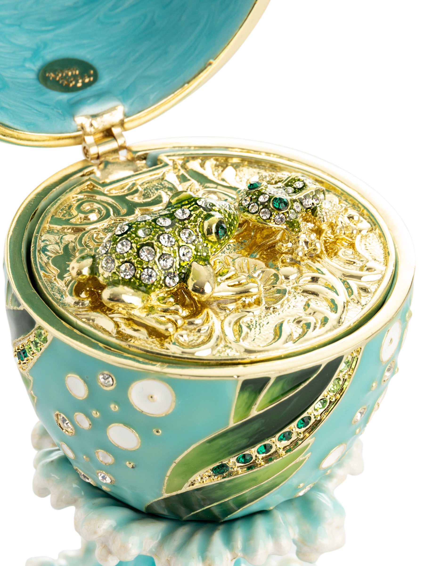 Turquoise Faberge Egg with 2 Frogs Surprise Inside