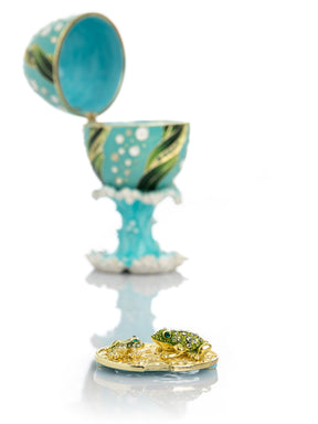 Turquoise Faberge Egg with 2 Frogs Surprise Inside