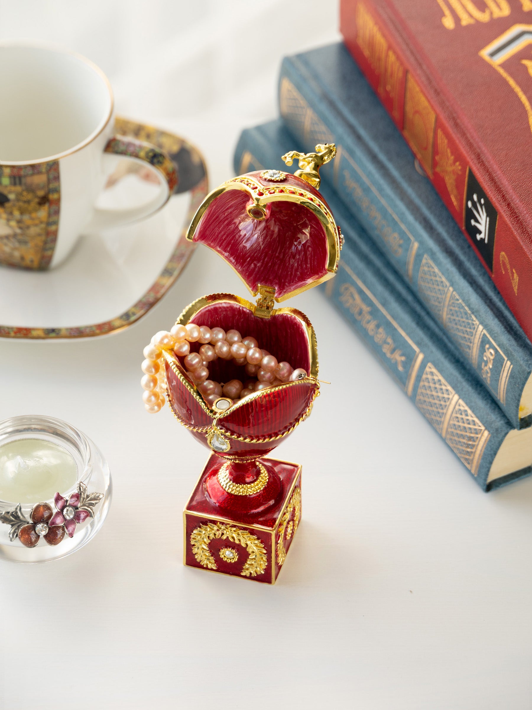 Red Faberge Egg with Gold Horse