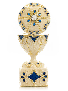 Keren Kopal Pearl Beige Faberge Egg with Swan Hidden compartment