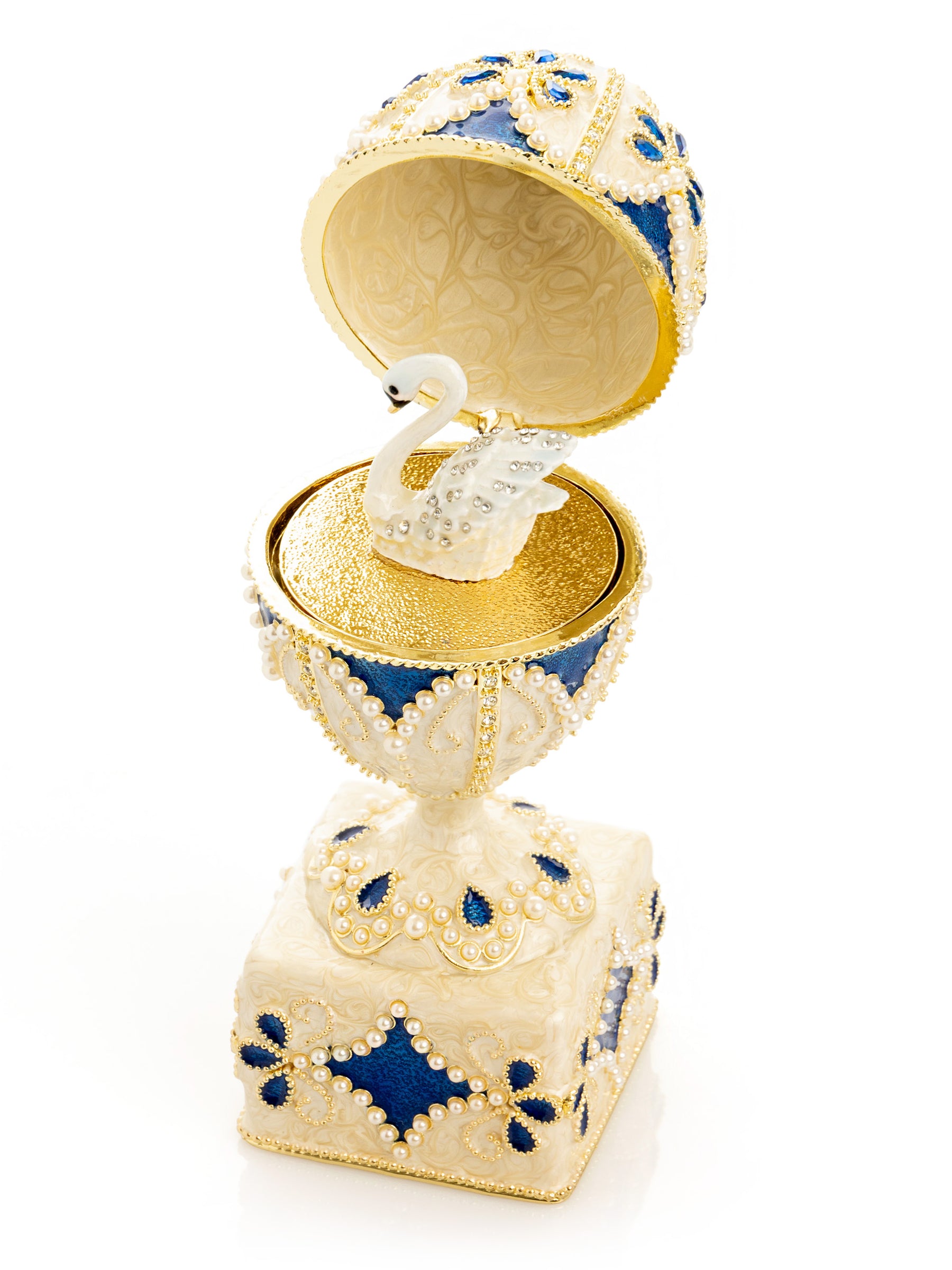 Keren Kopal Pearl Beige Faberge Egg with Swan Hidden compartment