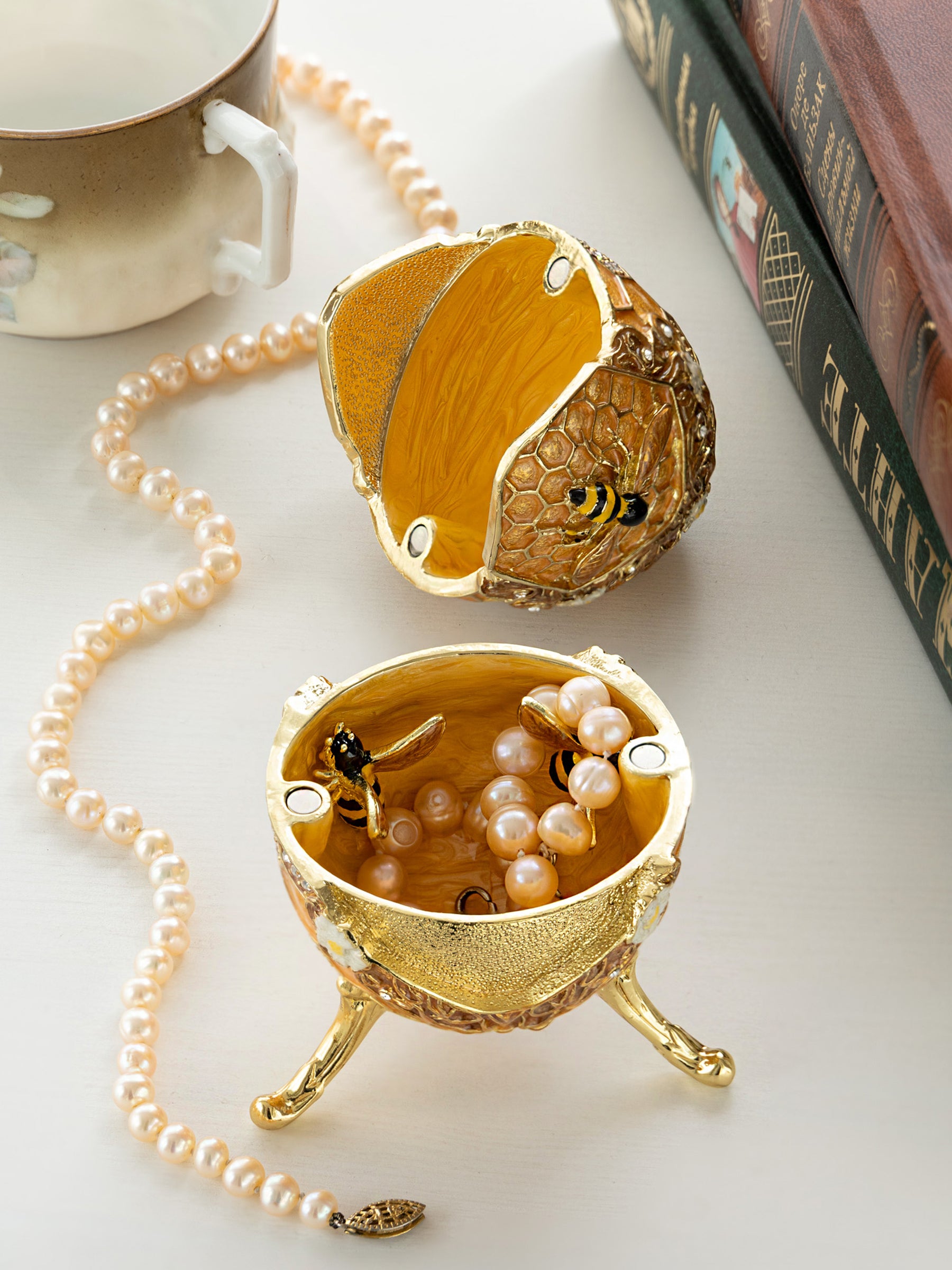 Easter Egg Honeycomb with Bees Hive trinket box