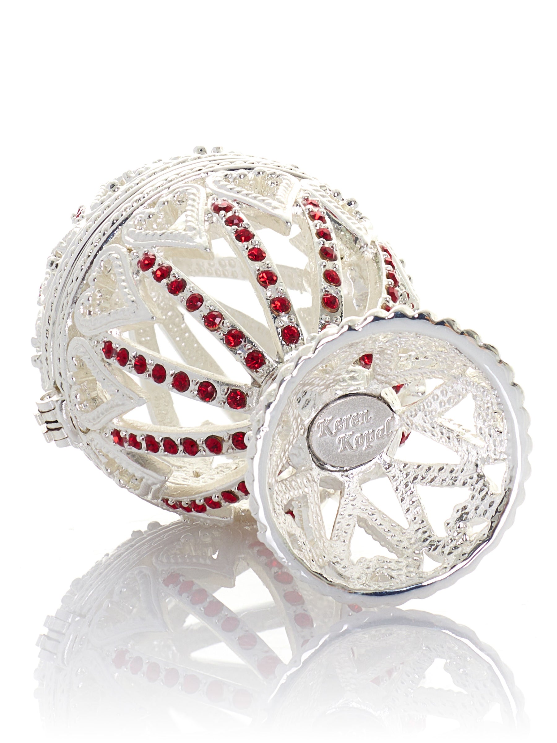 Keren Kopal Silver Easter Egg with Red Crystals & Hearts