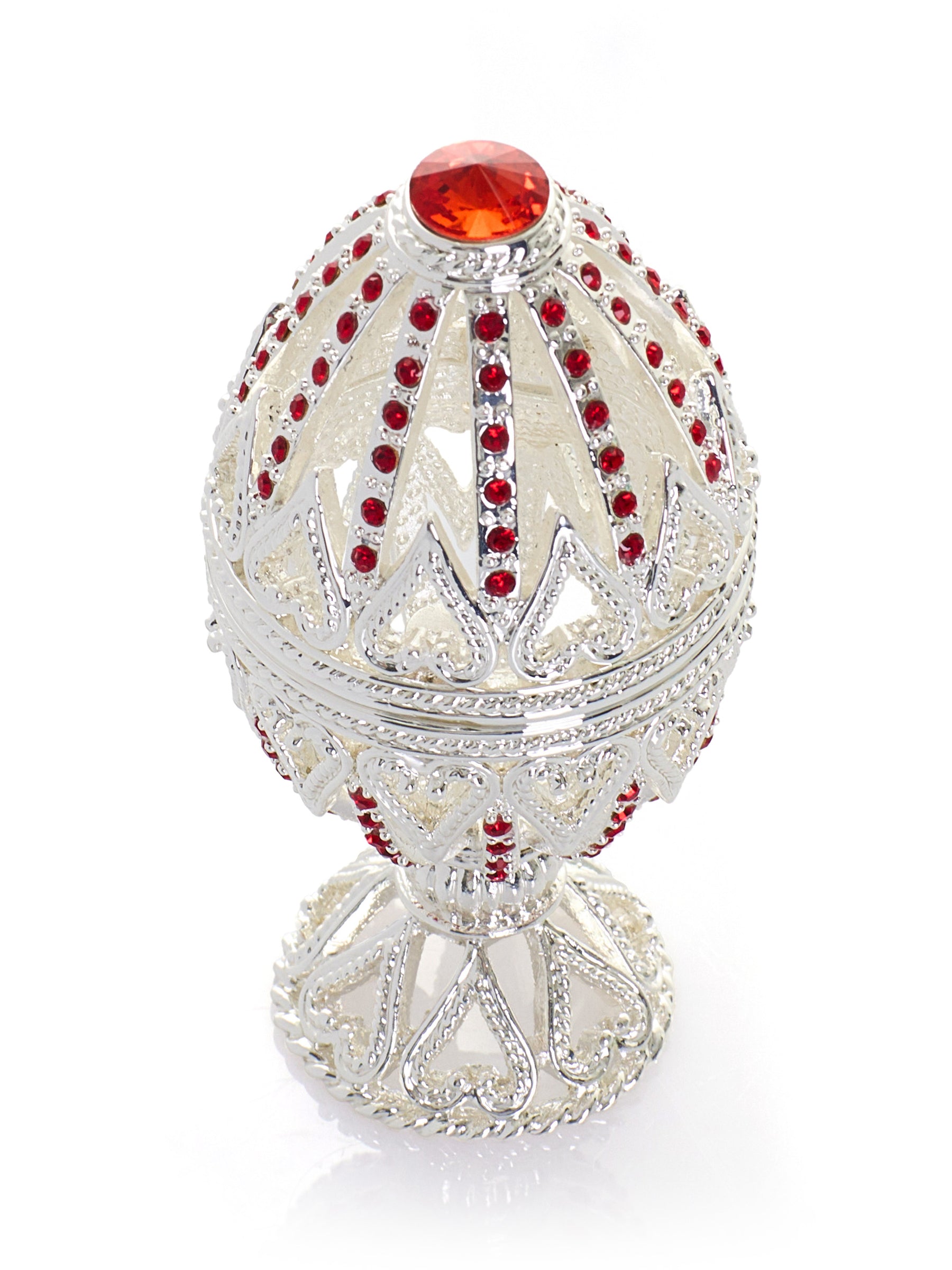 Keren Kopal Silver Easter Egg with Red Crystals & Hearts